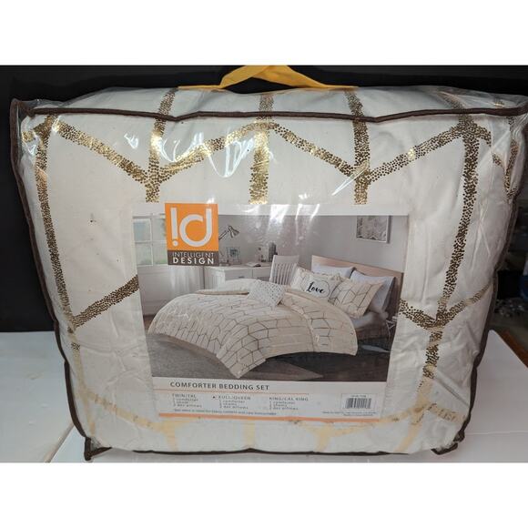 Intelligent Design Love Raina Geo 5-Pc Comforter Set Ivory Gold Full Queen NEW - Picture 11 of 11